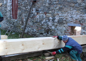 Ruční stěhování trámu - Pasovary